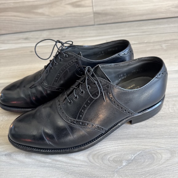 FootJoy Black Leather Lace Up Vintage Oxford Shoes Size 10 E Wide Made In USA - Picture 2 of 10